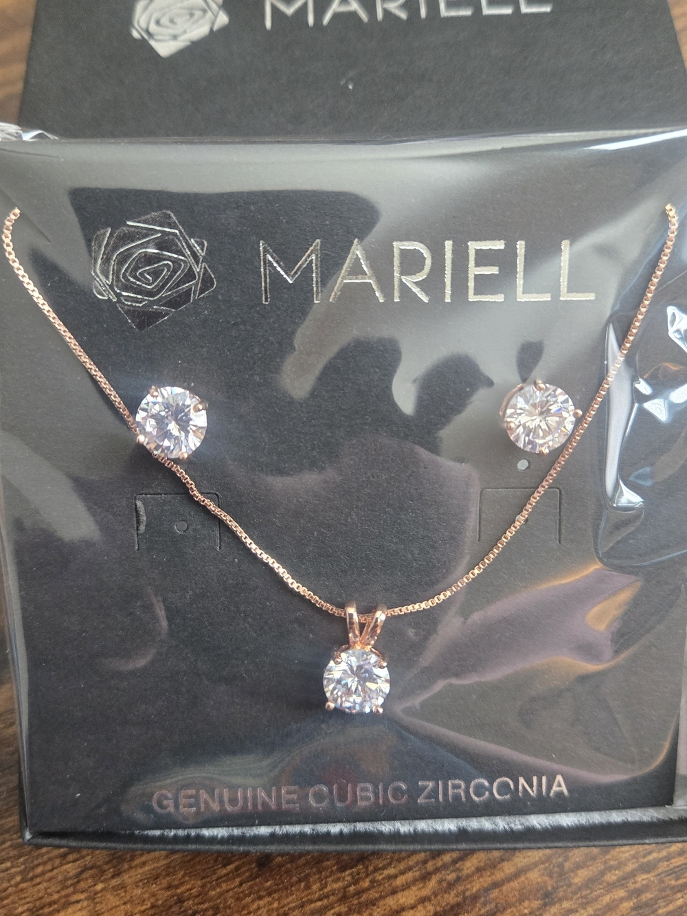 Mariell 14K Rose Gold Plated Cubic Zirconia Solitaire Pendant Necklace & Earring